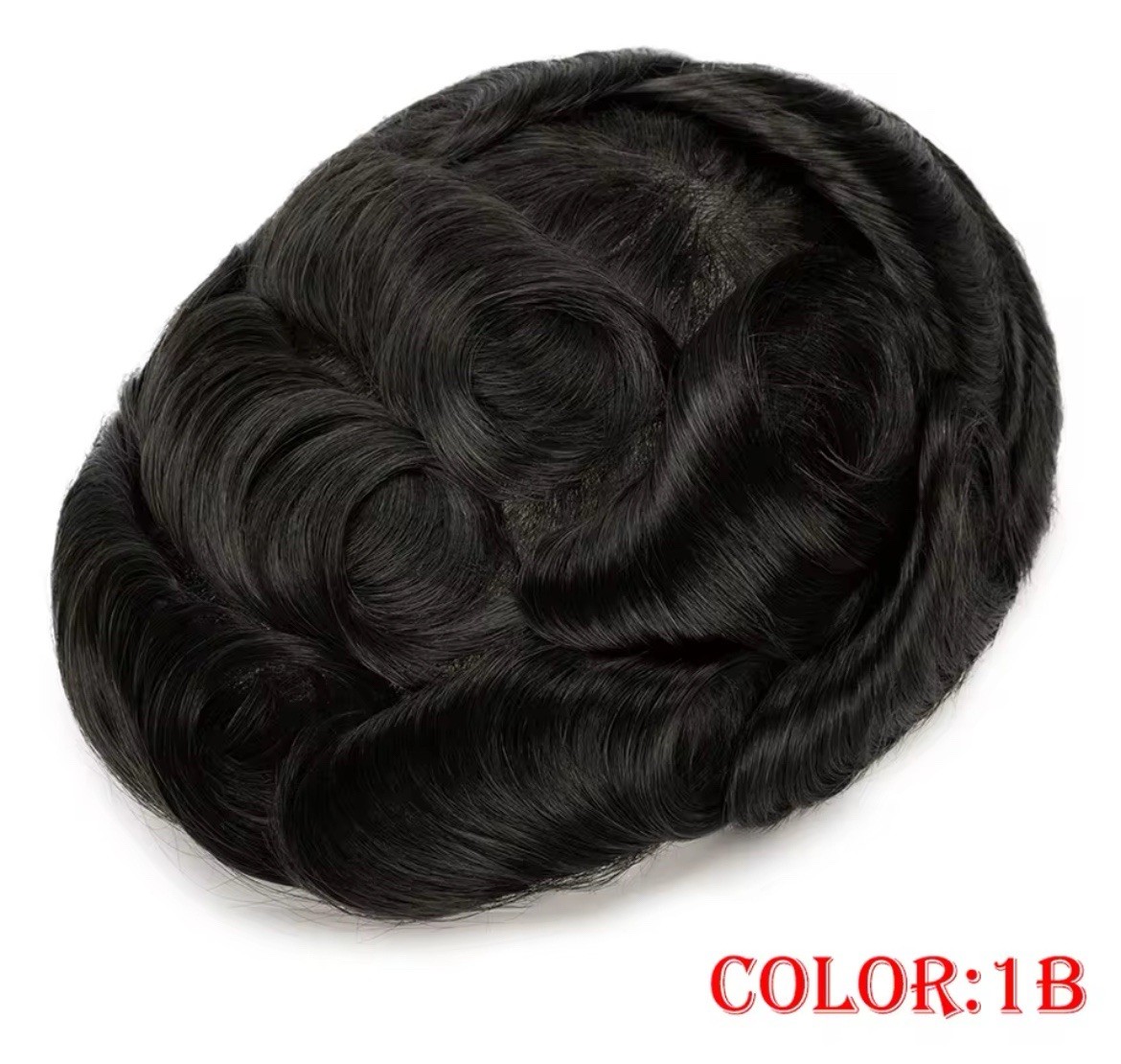 Men’s Human Hair Toupee Hairpiece Lace Base Adhesive Tape-In Wavy 5x7in