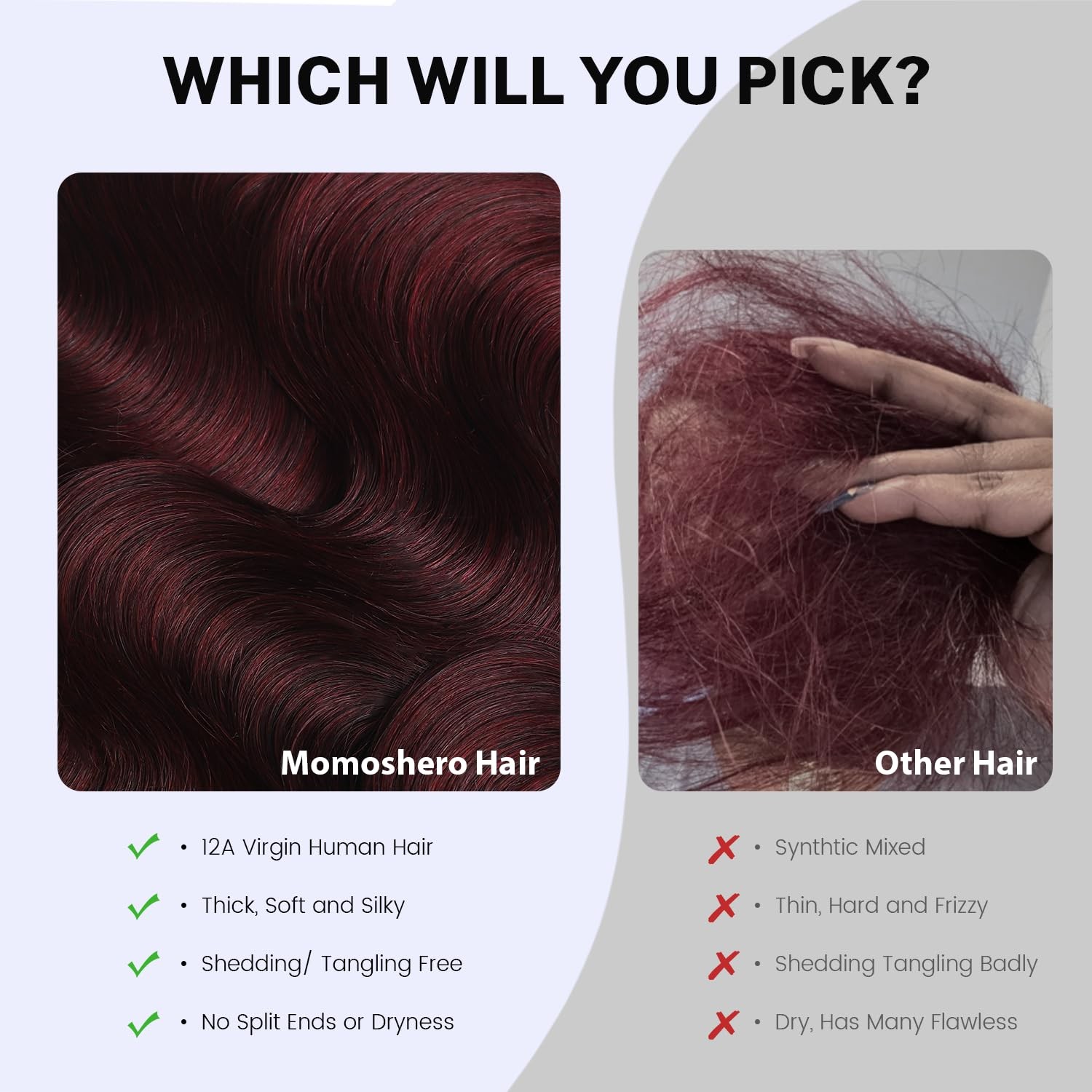 Momoshero Dark Burgundy 3 Bundles Human Hair Body Wave 12 14 16 Inch 99J 12A
