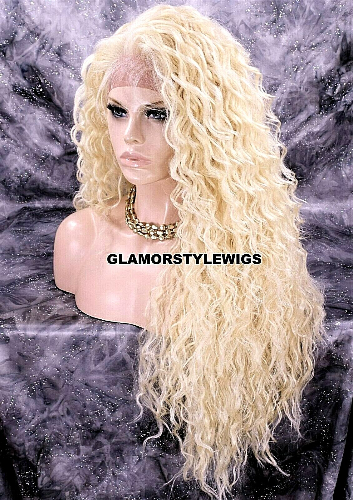 360 FREE PART HUMAN HAIR BLEND LACE FRONT FULL WIG LONG CURLY BLEACH BLONDE #613