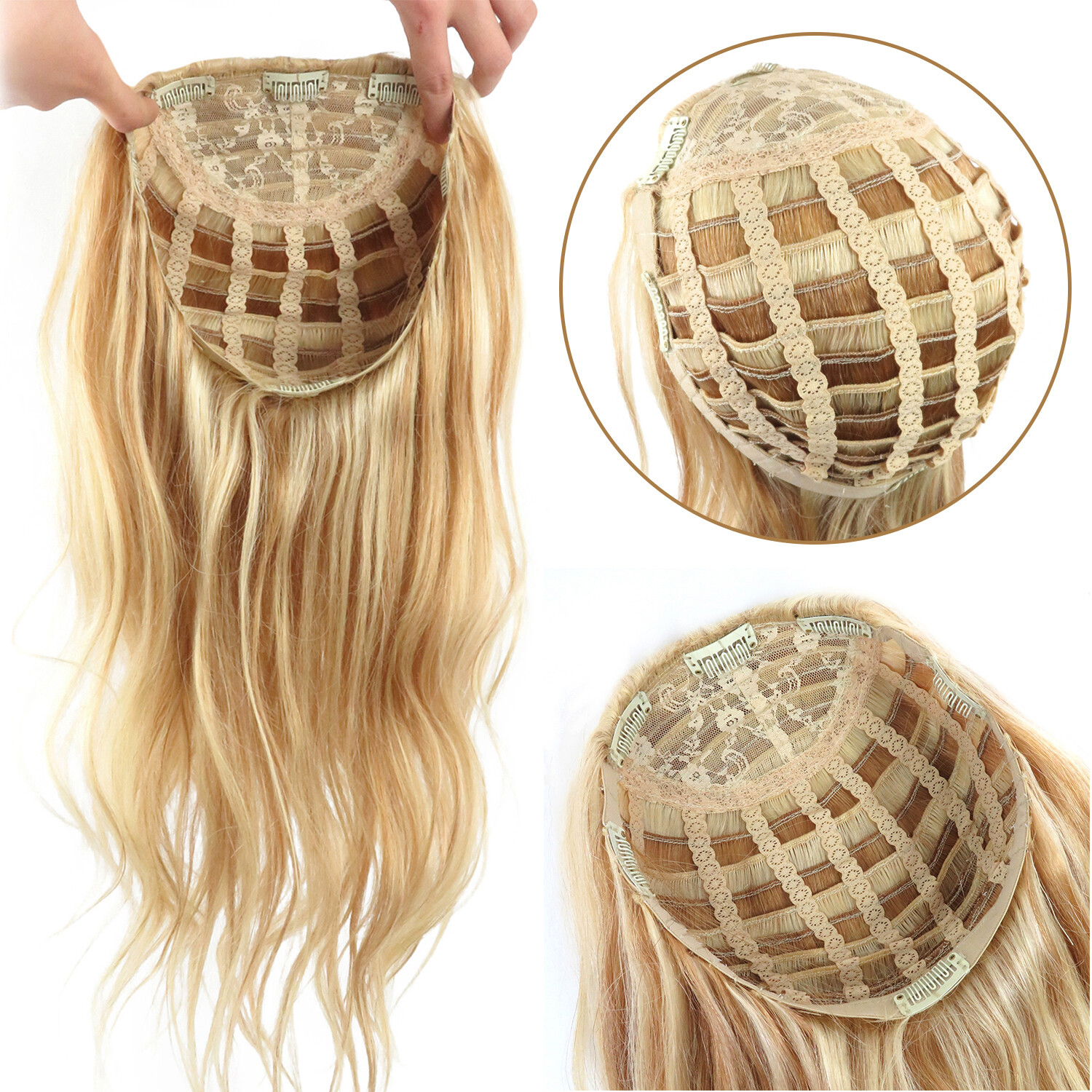 Long Body Wavy Glueless 100% Human Hair 3/4 Half Wig Machine Weft Cap 140g-200g