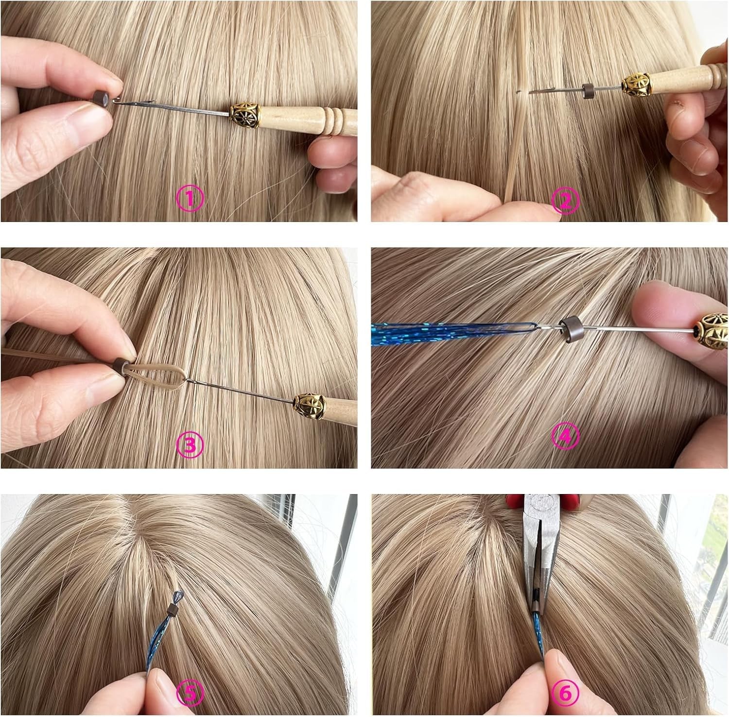 Hair Tinsel Kit with Tools, 16 Colors 3200 Strands 48 Inch, Multicolor