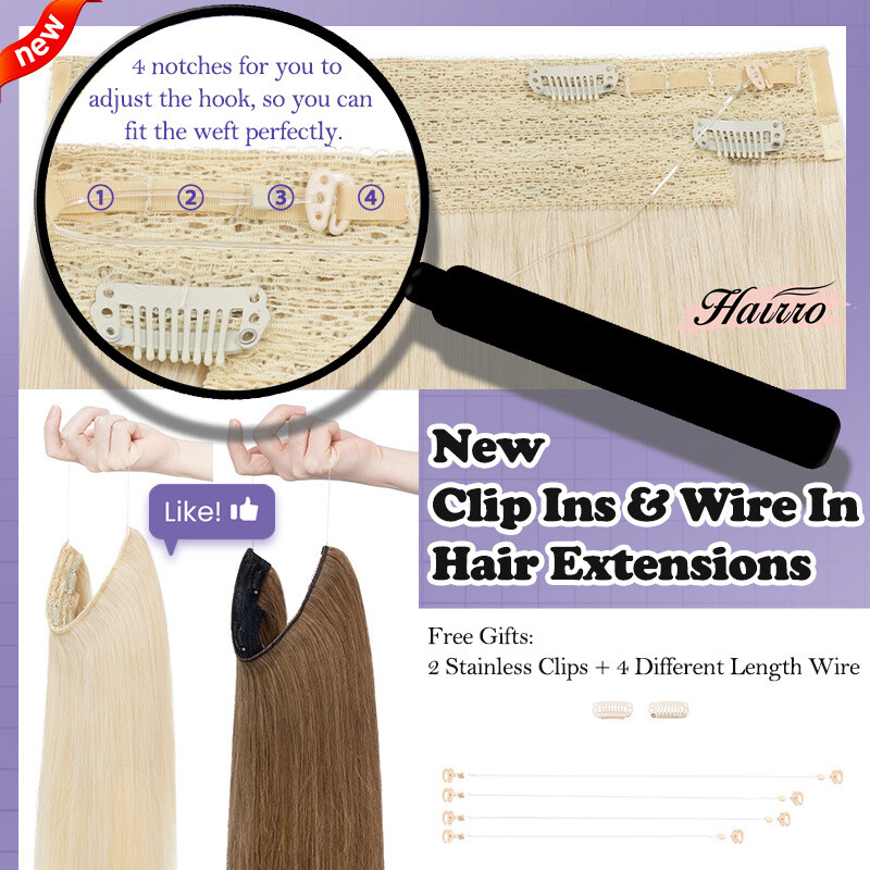 Wire In 100% Remy Human Hair Extensions Russian Remy Hidden Ring Hairpiece Thick