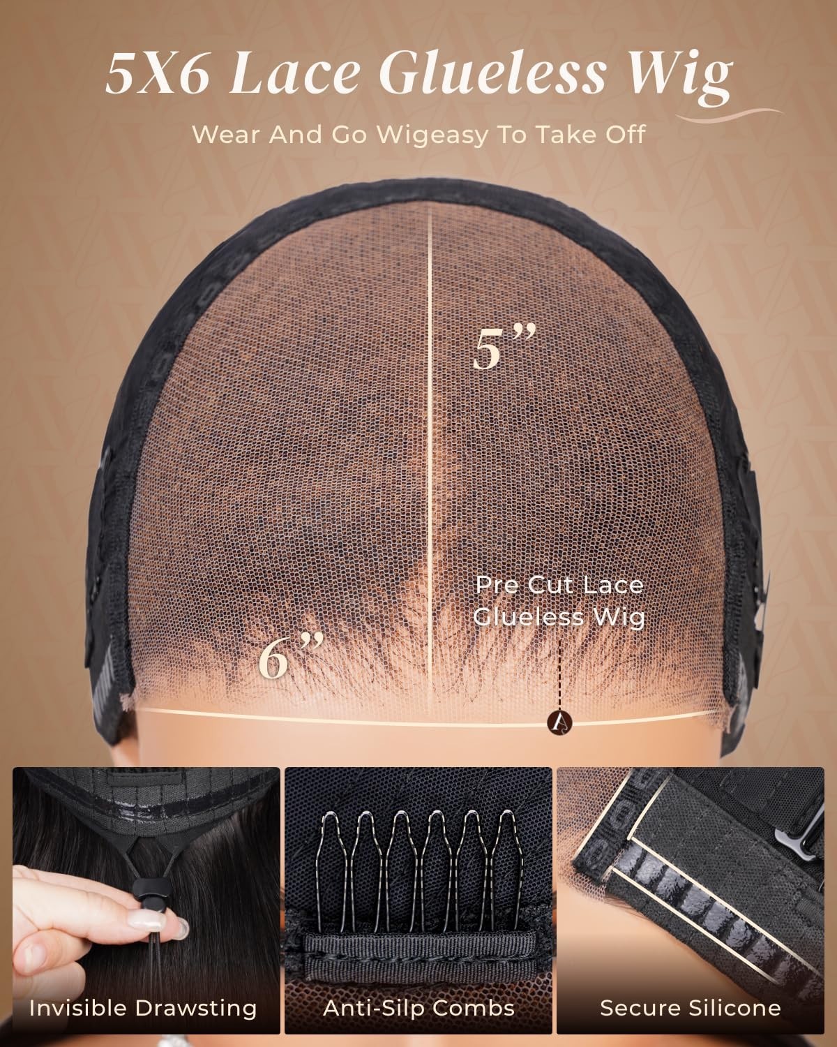 100% Human Hair Glueless Wig – 20″ Straight HD Lace Front, Pre-Plucked, 210% Den