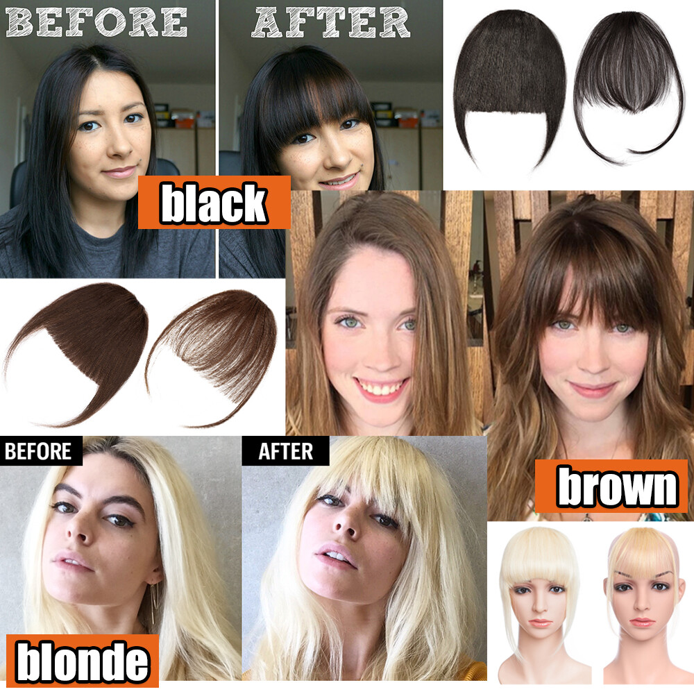 Real 100% Human Hair Bangs Extensions Clip In Thick Fringed Hairpiece Neat Front