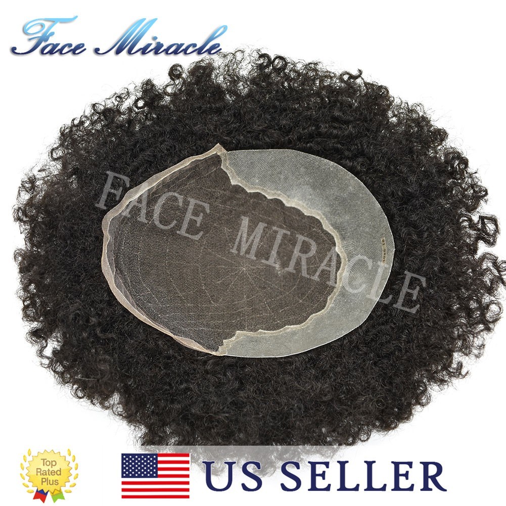 Lace Front Afro Curl Toupee for Black Men Human Remy Hair Mens Hair Units System
