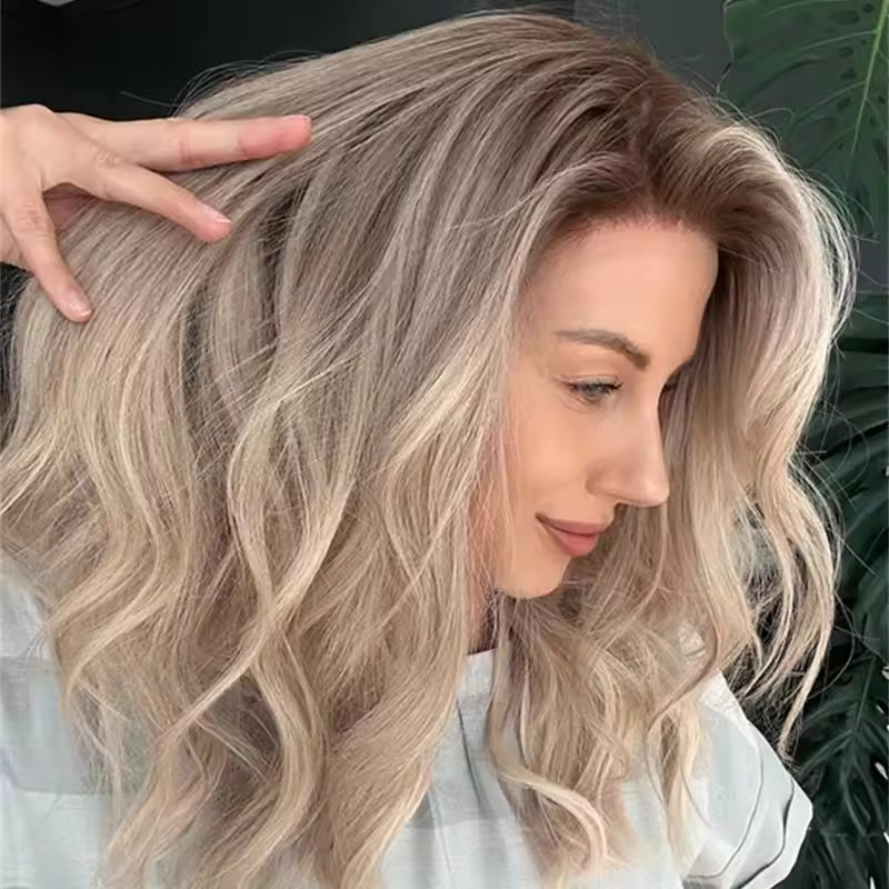 18Inch OmbrePlatinum Blonde Highlights 100% Human Hair 13×4 Lace Front Wigs