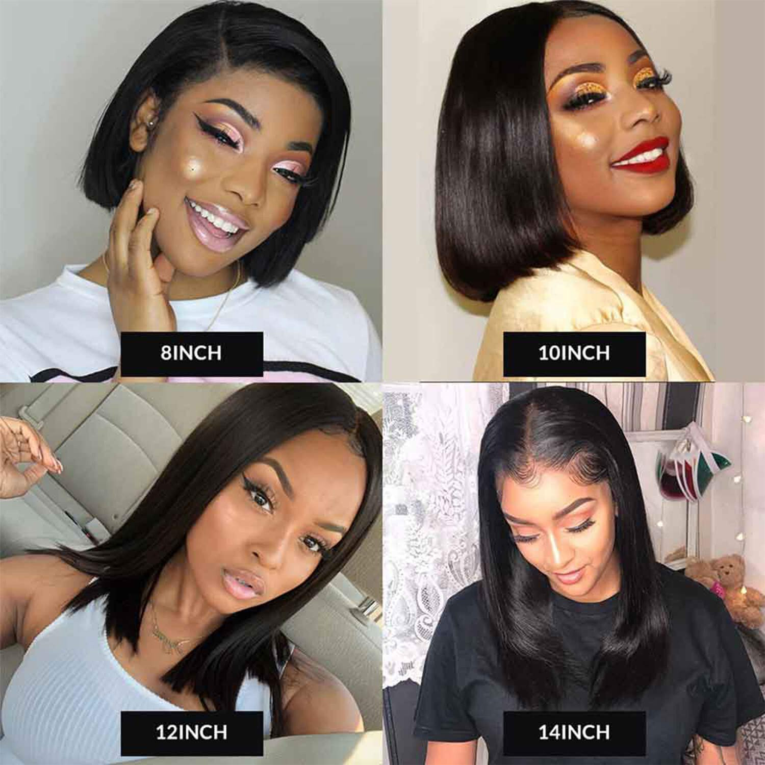 Magviila Short Straight Bob Wigs Human Hair 4X4 Lace Front Closure Natural Black
