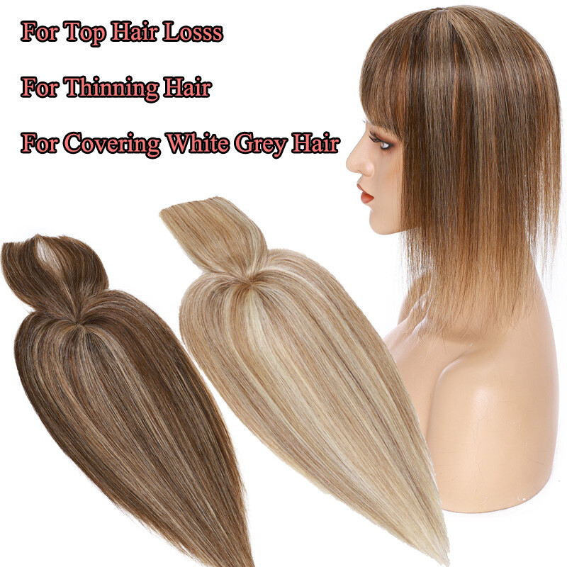 Natural Clip In Human Hair Topper Hairpiece Toupee Wigs Bangs For Thinning Hair