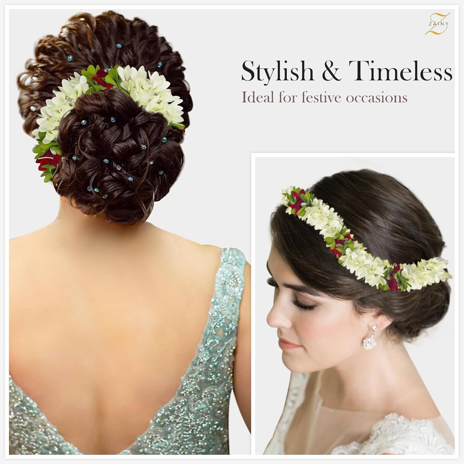 6 Pack Mogra Gajra for Hair Indian Bun, Artificial Fabric Jasmine Flowers Hairbu