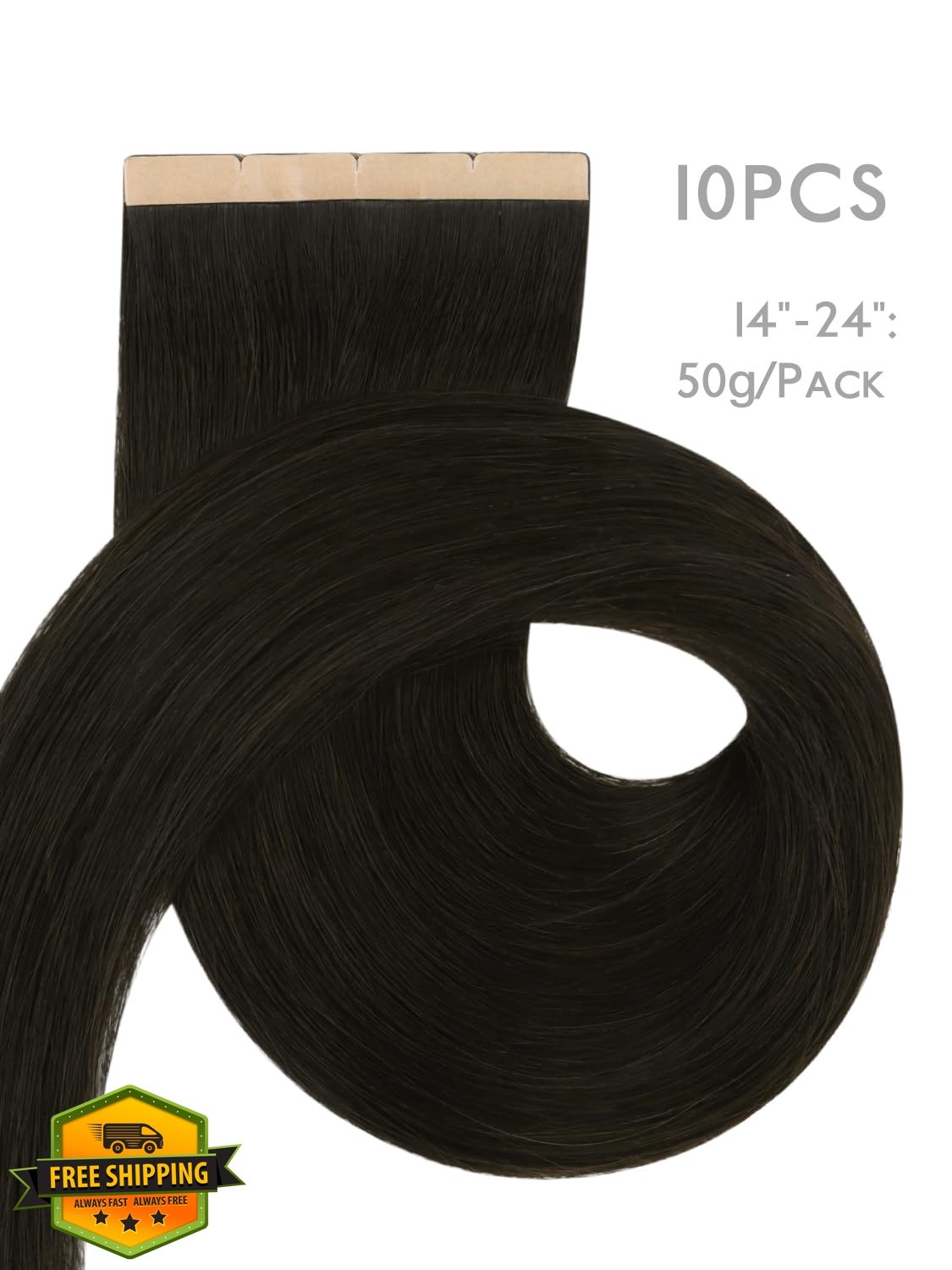 Wennalife 8cm #1B Natural Black 18″ 50g 10pcs Tape In Hair