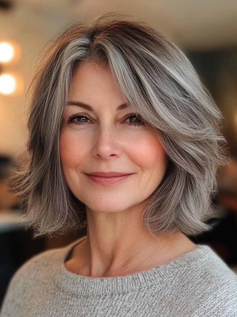 Short Ombre Silver Ash Gray Highlight Lace Front 100% Human Hair Wigs 13×4
