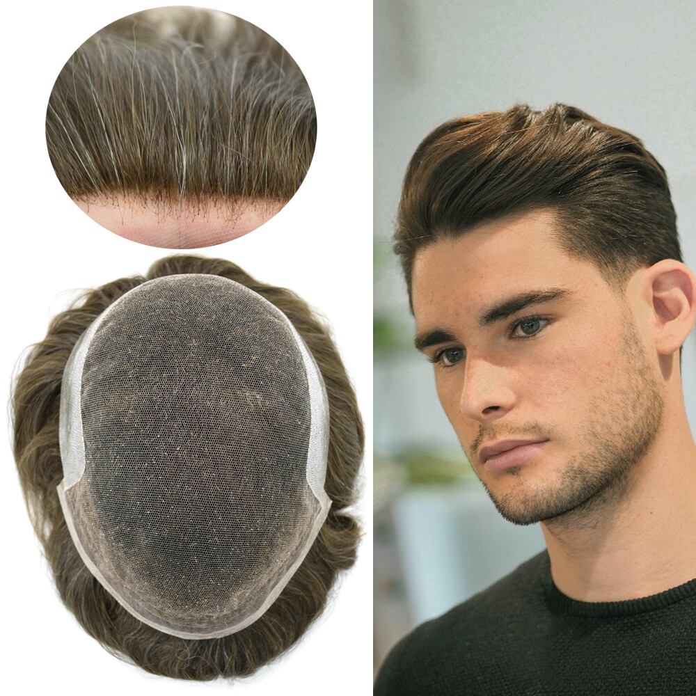 US French Lace Front Mens Toupee Poly Pu Hairpiece Replacement Systems BX2