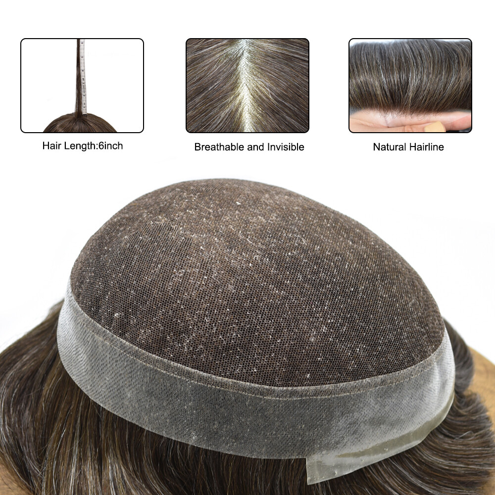 USMens Toupee French Lace Hairpiece Poly Pu Skin Around Hair System(Customized)