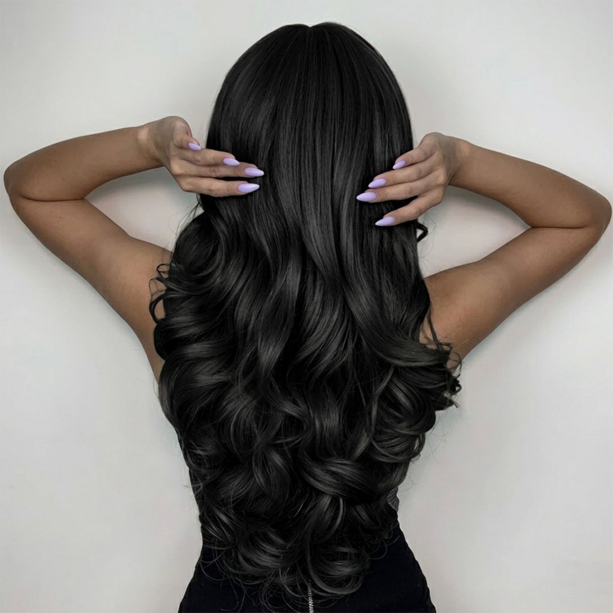 Long Wavy Dress Up Wig With Fringe Black Heat Resistant Synthetic Hair