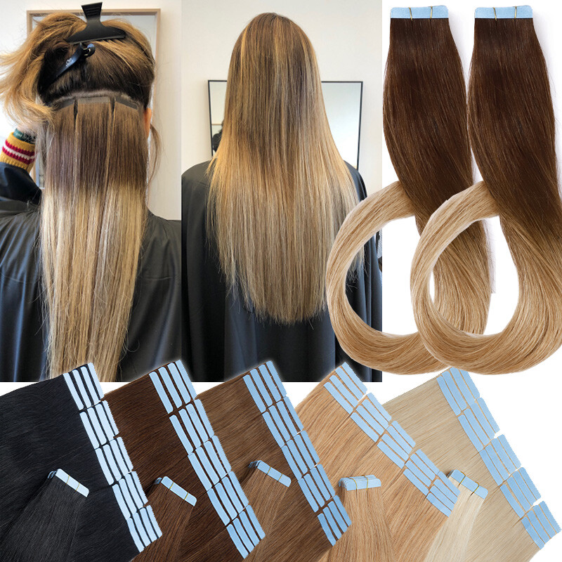 10-60PCS Tape In 100% Real Remy Russian Human Hair Extensions Skin Weft Thick US