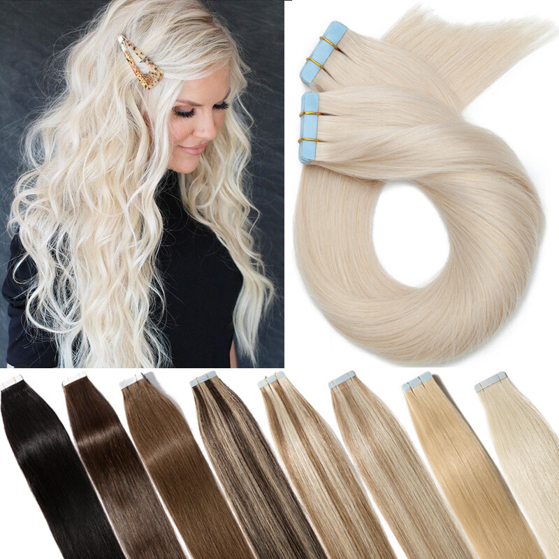 Balayage Thick Glue Tape In Human Hair Extensions Full Head Skin Weft Long 20pcs