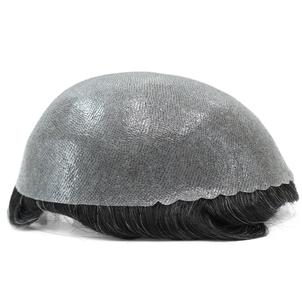 Mens Human Poly Skin Hair Toupee Replacement System Skin Toupee Hairpieces 8X10