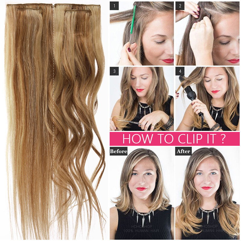 CLEARANCE Clip In Human Remy Hair Extensions Full Head 8 Pieces 22″24″ THICK