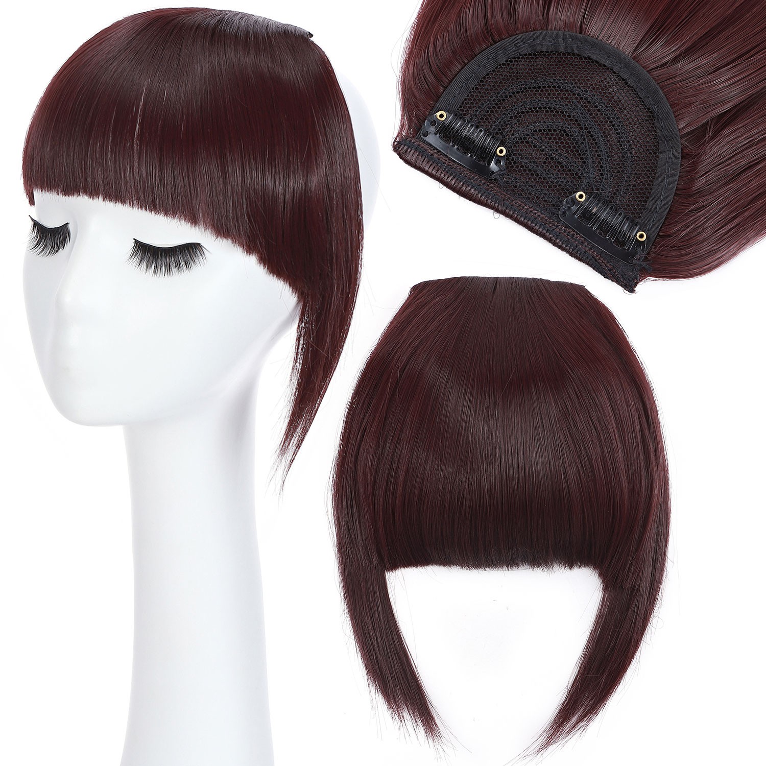 Xmas Thick Neat Bangs AS Human Hair Extensions Clip in Fringe Front Hairpiece US