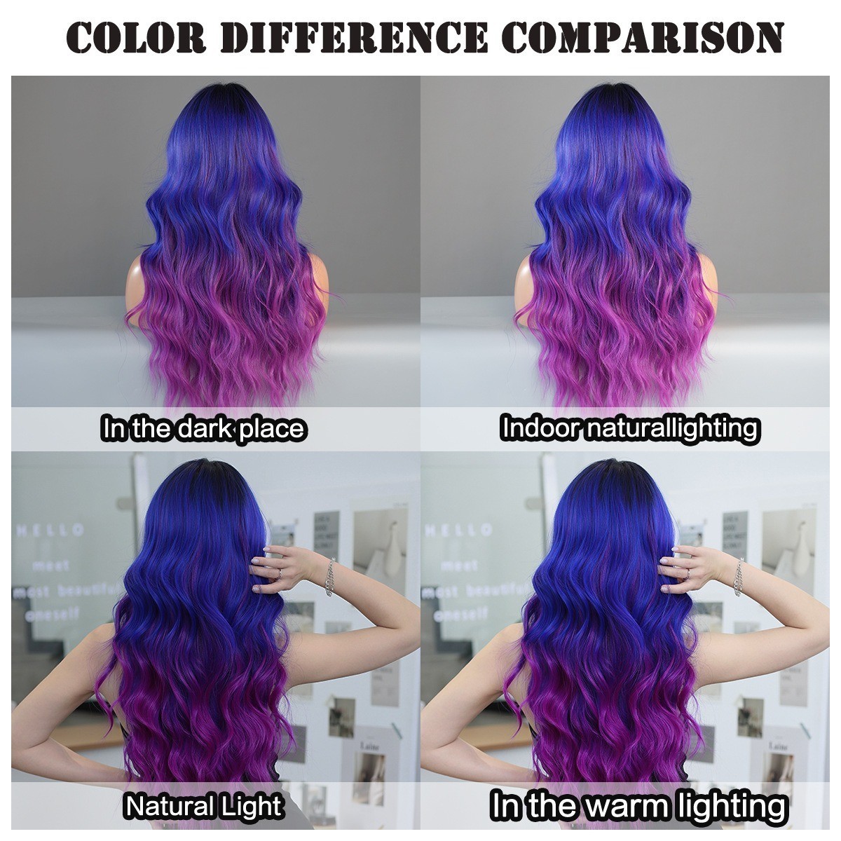 Dreamy purple-blue Lace wig with dreamy purple-blue gradient parted wavy curls