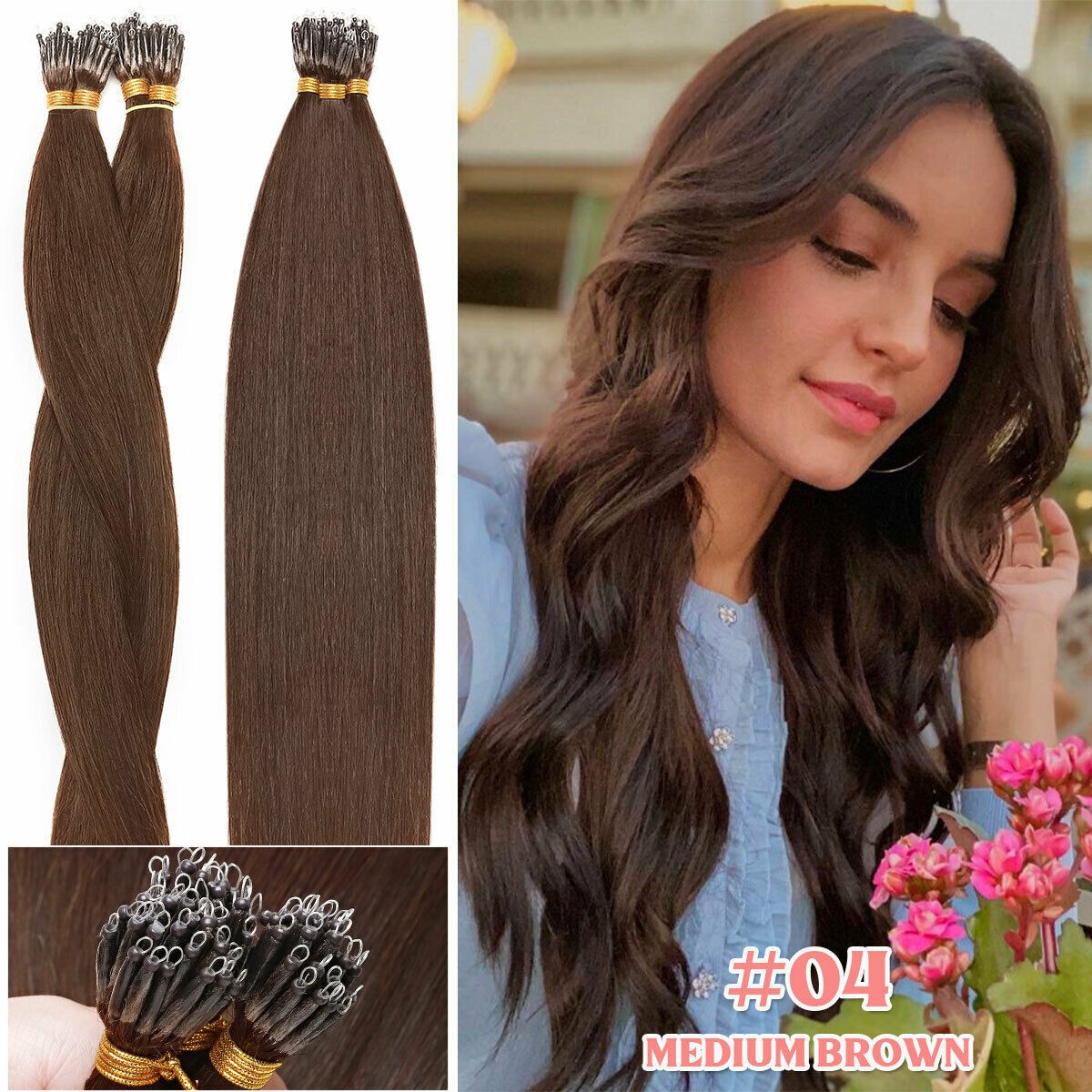 Nano Ring Hair Extensions Premium Remy Human Hair Micro Nano Bead Full HeadThick