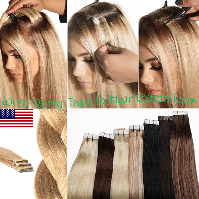 100g Thick Tape In Real Human Hair Extensions Skin Weft Full Head 40pc Xmas Gift
