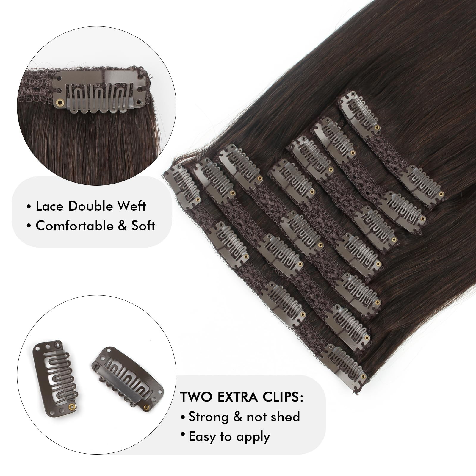 Sixstarhair Clip In Hair Extensions Human Hair Dark Brown 140G Clip In Hair
