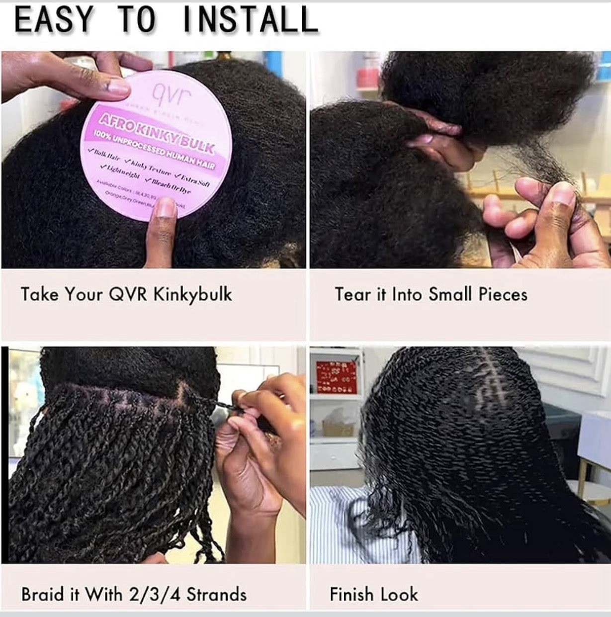 12” 4 Packs QUEEN VIRGIN REMY QVR Afro Kinkys Bulk Human Hair Medium Brown