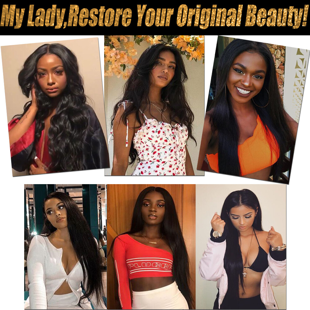 300G 1-3 Bundles Real Virgin Human Hair Extensions Weave Weft Straight Body Wavy