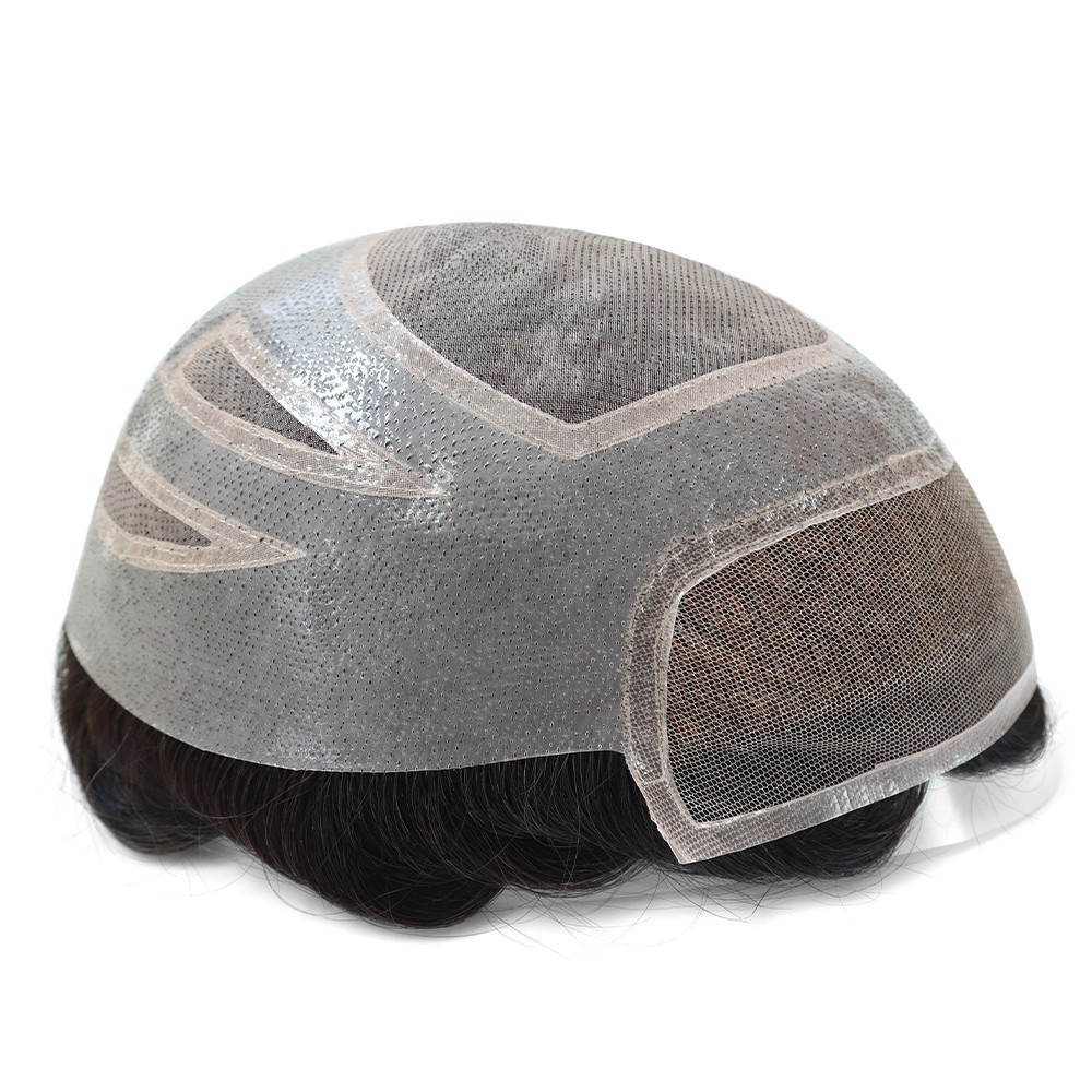 Toupee For Men Human Hair Replecement System Lace Wave Poly Skin Hairpiece 8X10