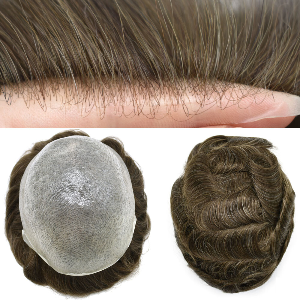 0.03mm Super Thin Skin V-loopMens Toupee Hair Replacement Hairpieces PU System