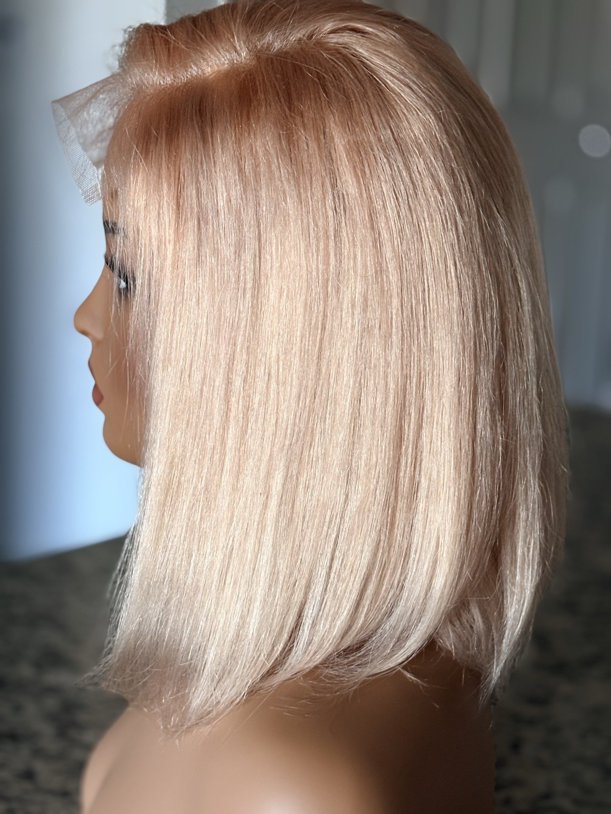 Rose Gold Blonde Human Hair Wig Straight 12inch 4×4 Lace Closure Glueless Wigs