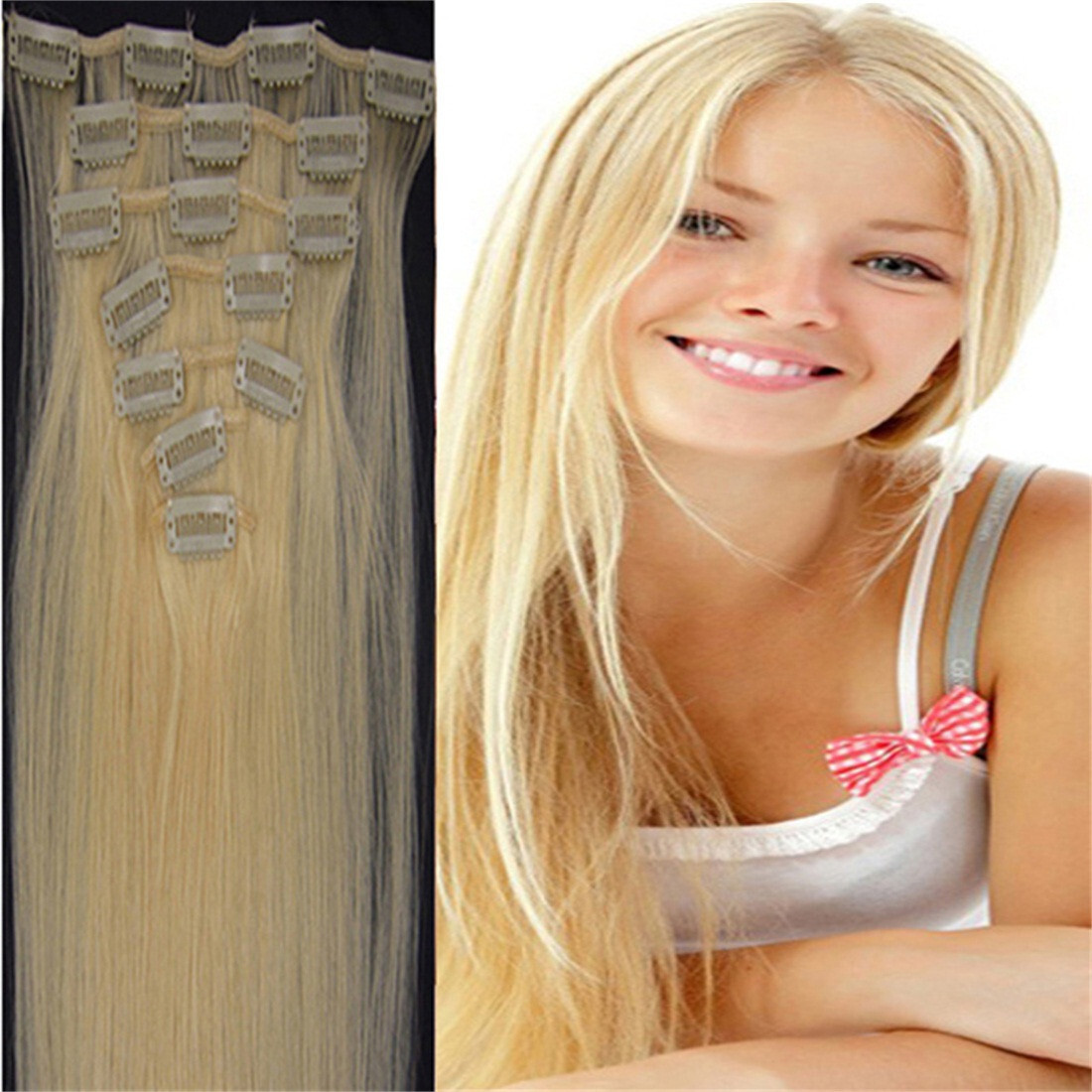 Clip in Hair Extensions Real Human Hair Double Weft Clips in Remy Hair Full Head