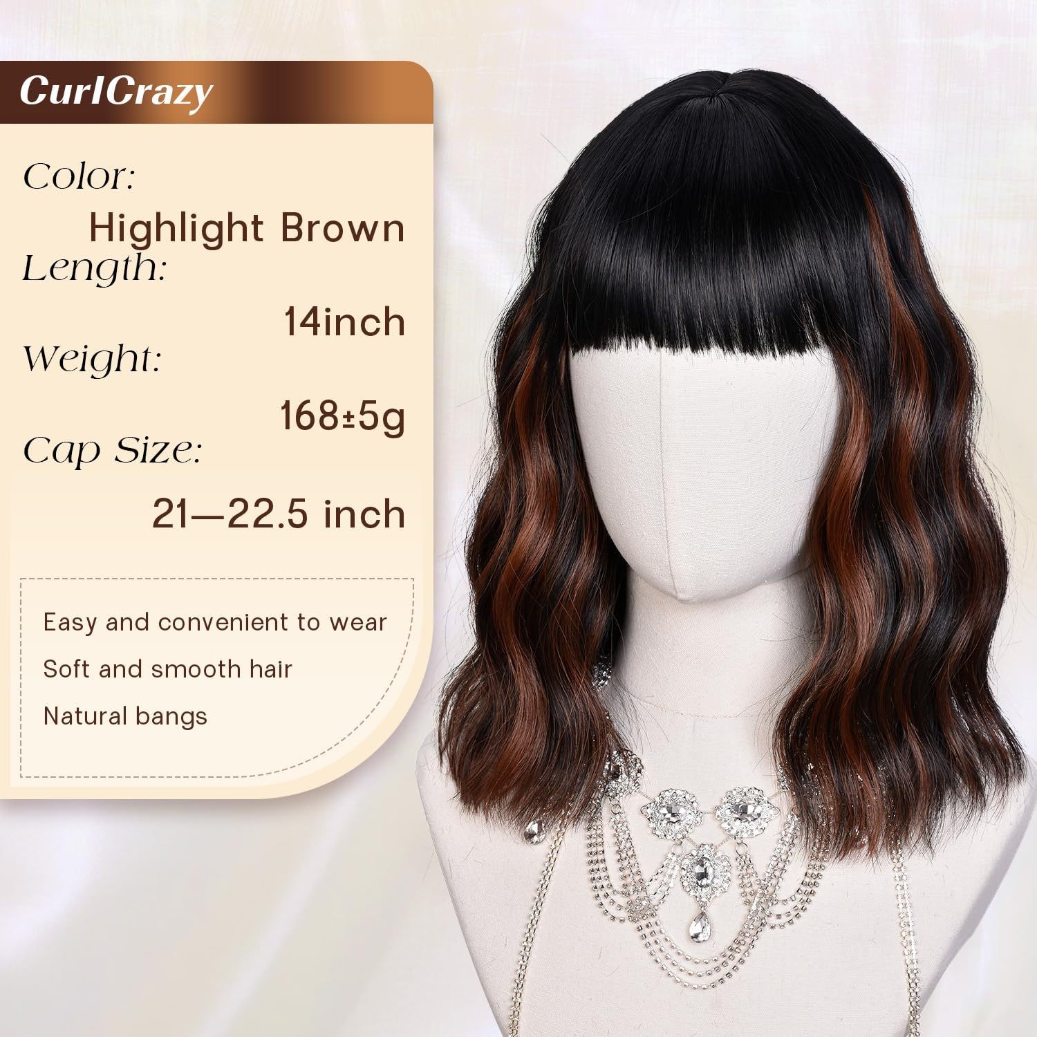 Highlight Short Water Wave Curly Wig Heat Resistant Synthetic Full Wig for Women