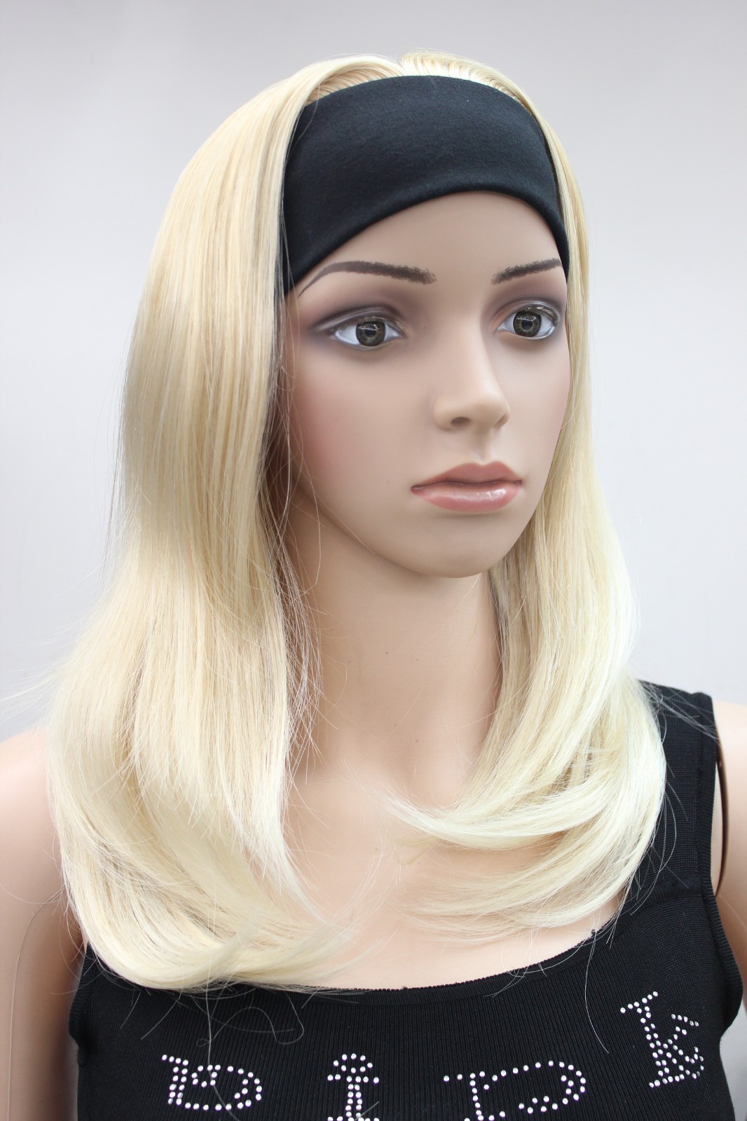 Blonde Mix 3/4 Wig With Headband Straight And Wavy End Synthetic Women’ Half Wig