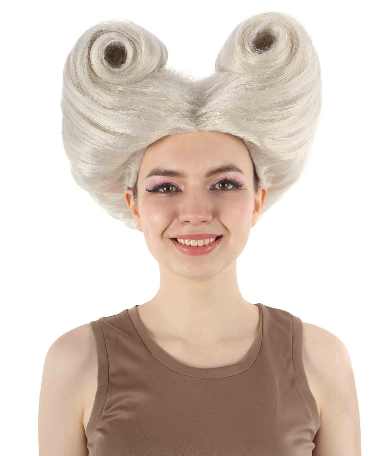 Adult Women’s Supermodel Horn-shaped White Hair Updo Full Wig HW-7112
