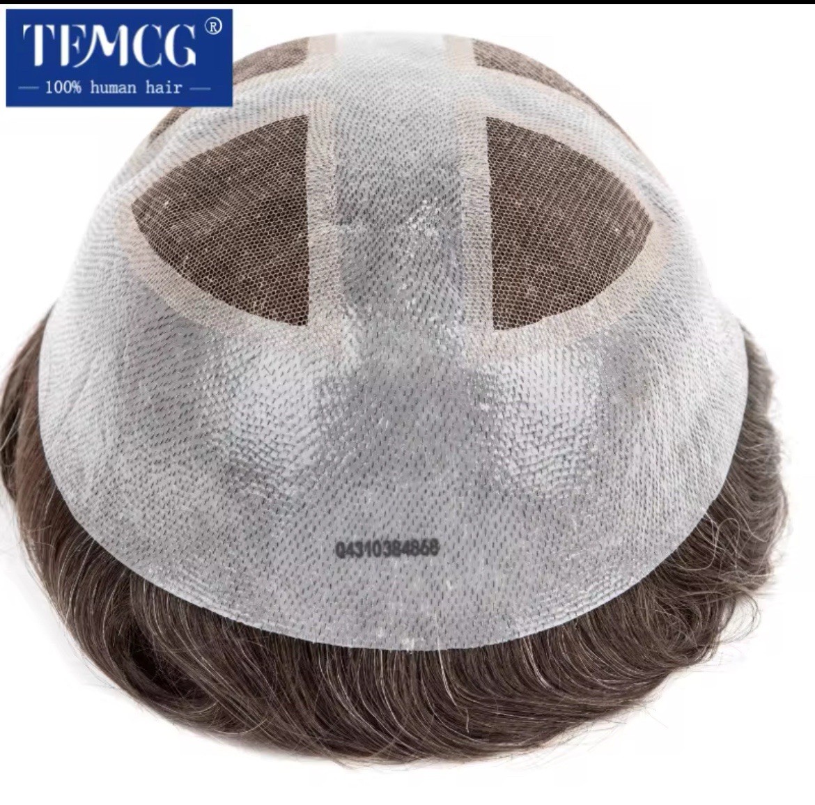 TEMCG Men’s Human Hair Toupee Hairpiece Mono Base Wavy Natural Multi Color