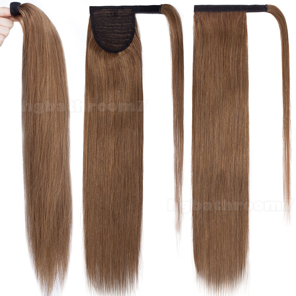 FULL Soft 100% Human Hair Ponytail Clip In Remy Wrap Pony Tail Extensions Thick