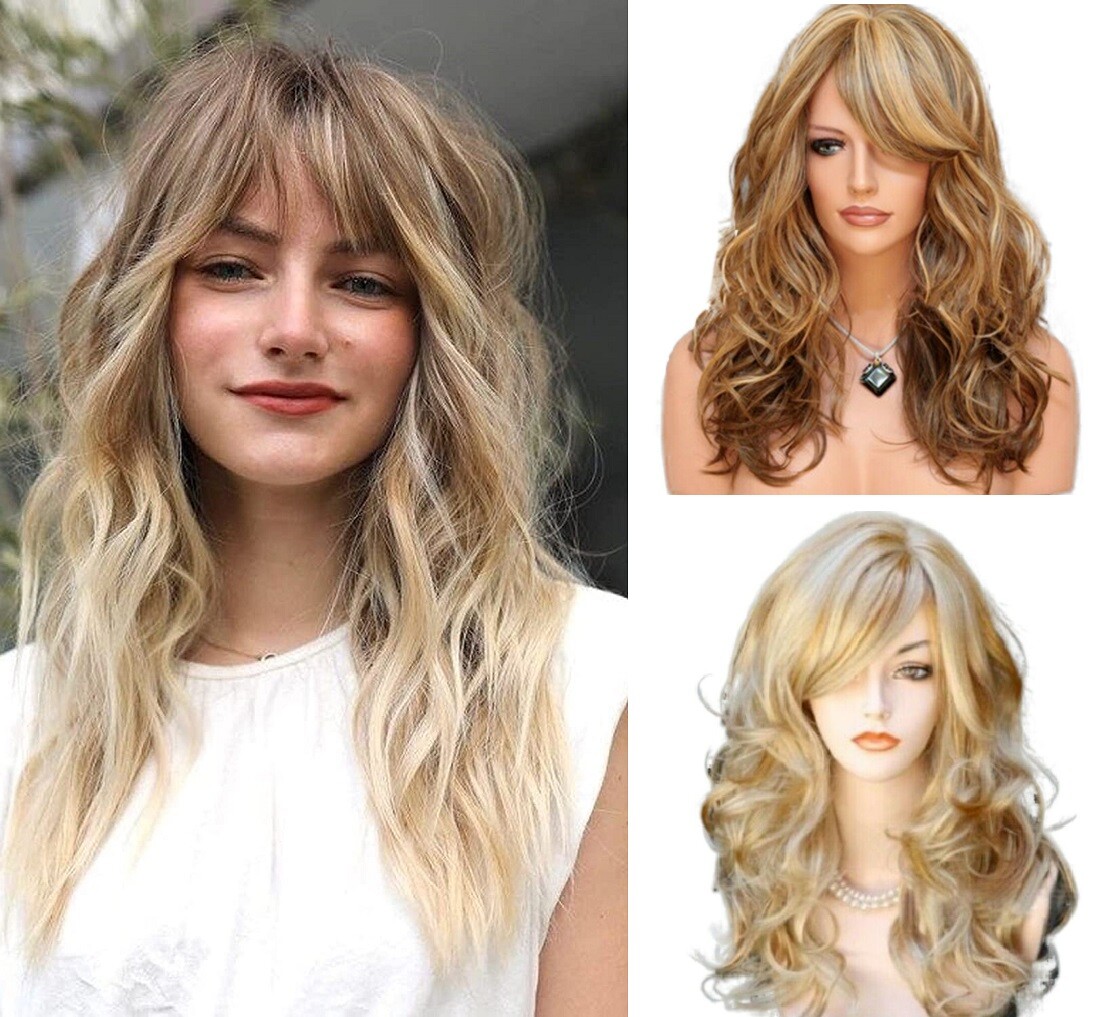 NEW Womens Golden Blond Heat Resistant Long Curly Wavy Full Volume Hair Wig USA