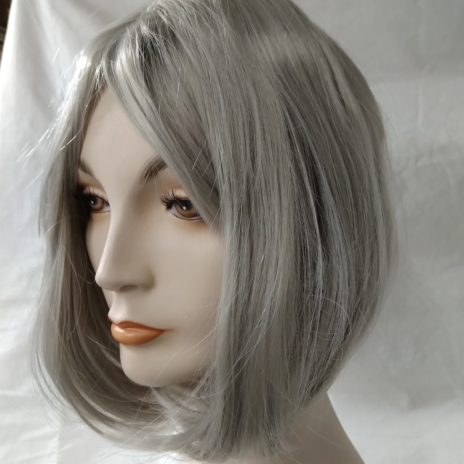 SW07 Gray Bob Wig Short 12″ women soft bangs easy to wear Colorful synthetic