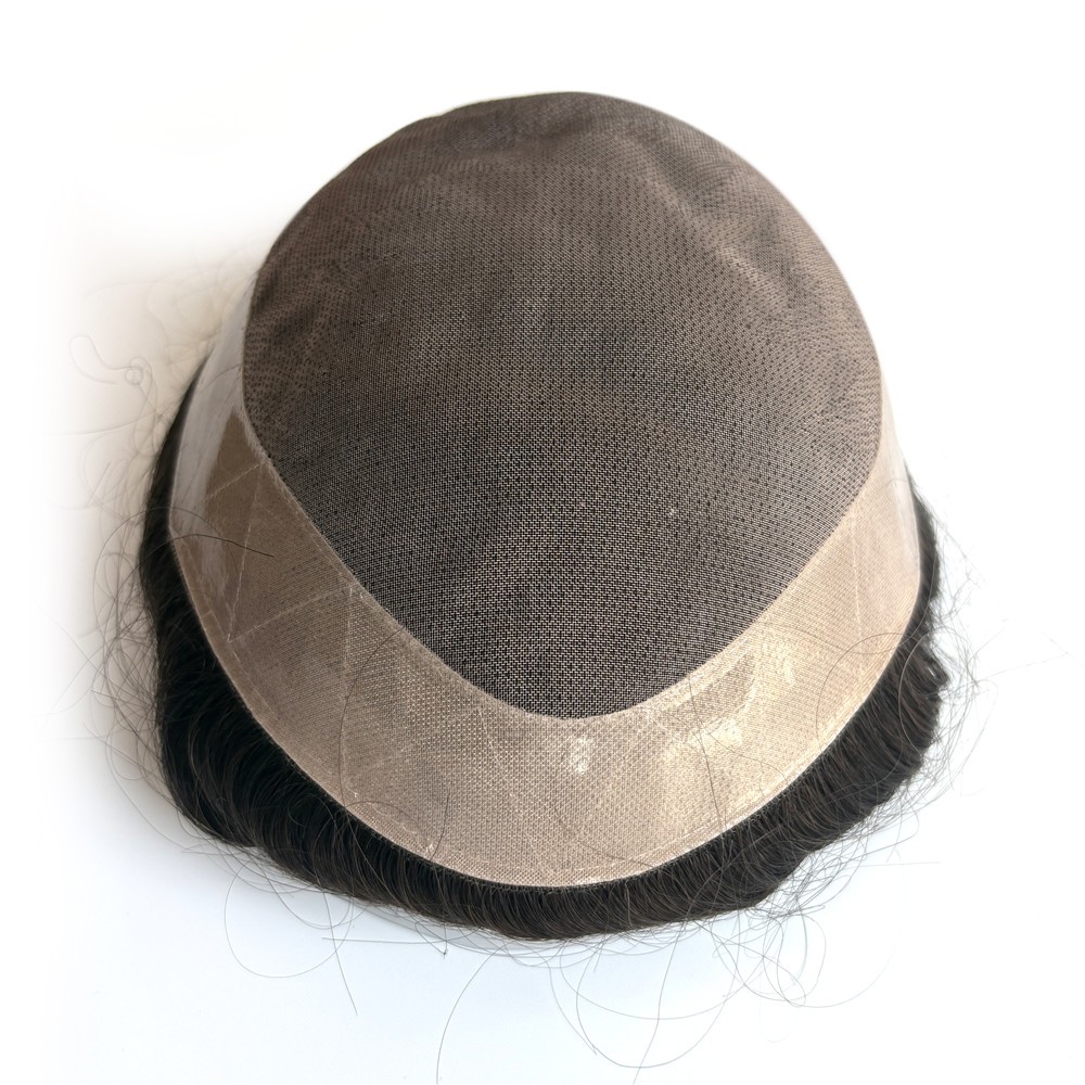 Toupee Mens India Human Hair Replecement System Fine Mono Poly Coating Hairpiece