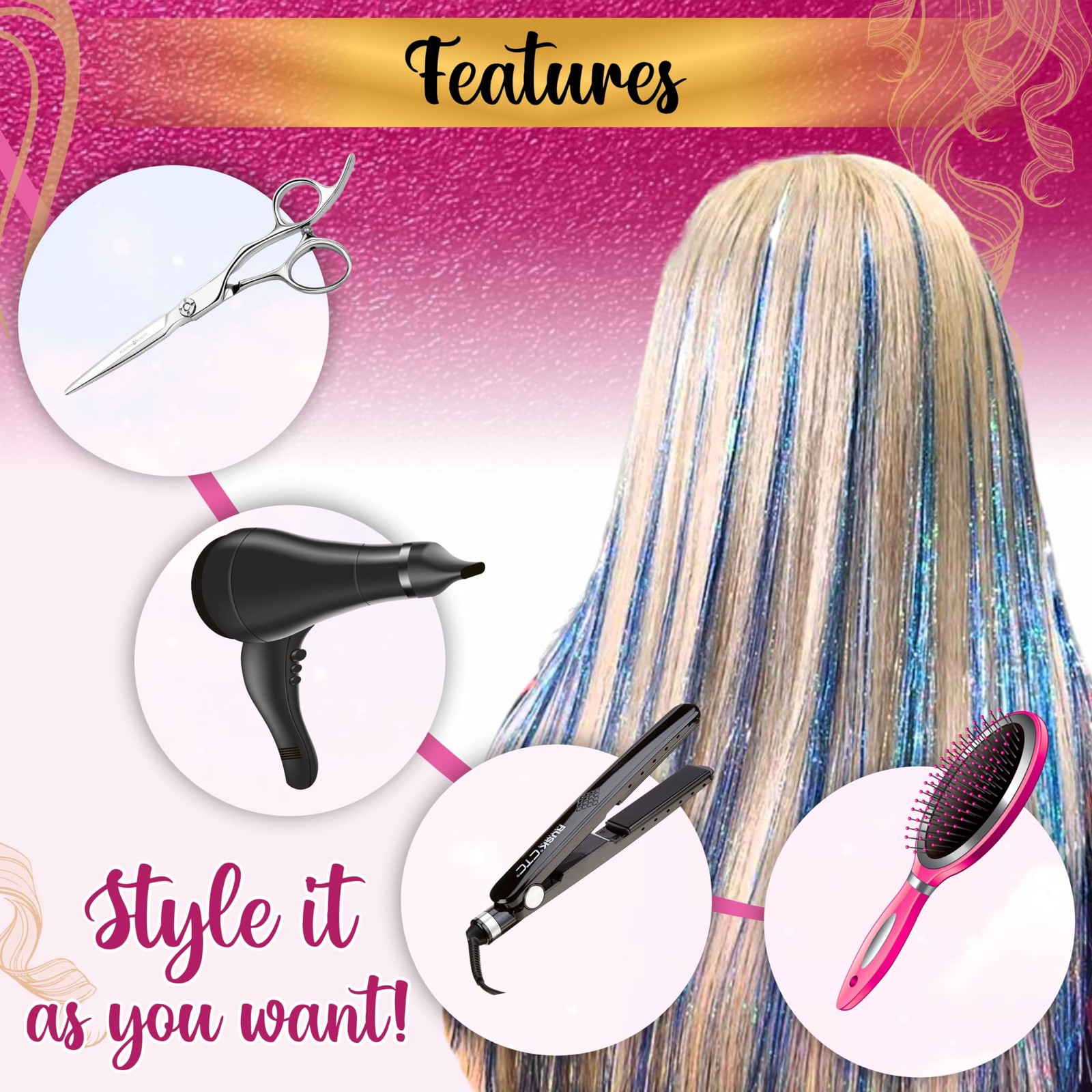 | 14 Colors | Up To 6800 Strands | Heat Resistant 48 Inch, 14