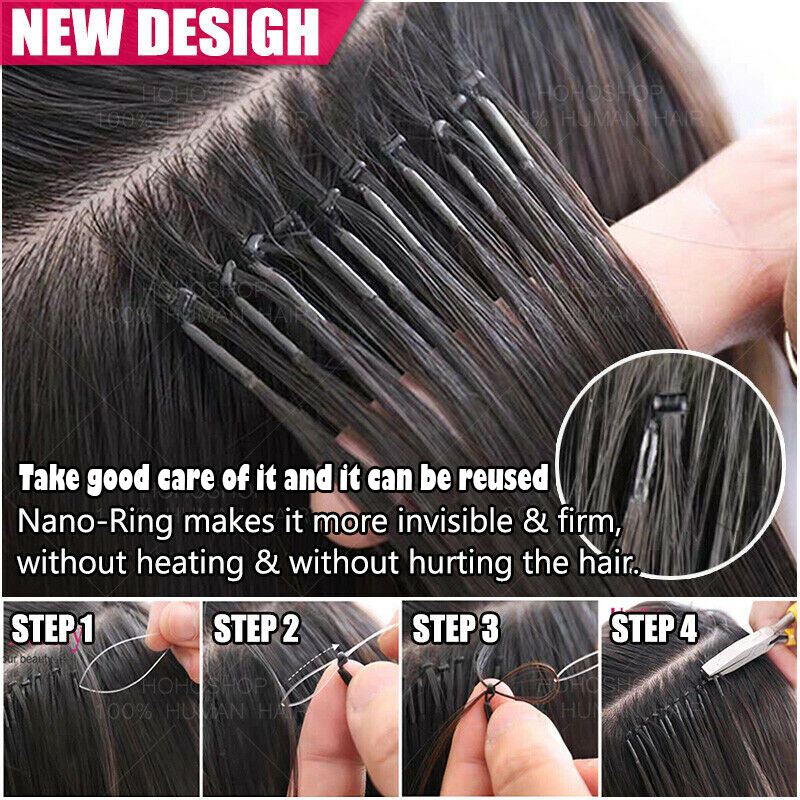Thick 100% NANO Tip Remy Human Hair Extensions Nano Rings Ring Beads 200G 200PCS