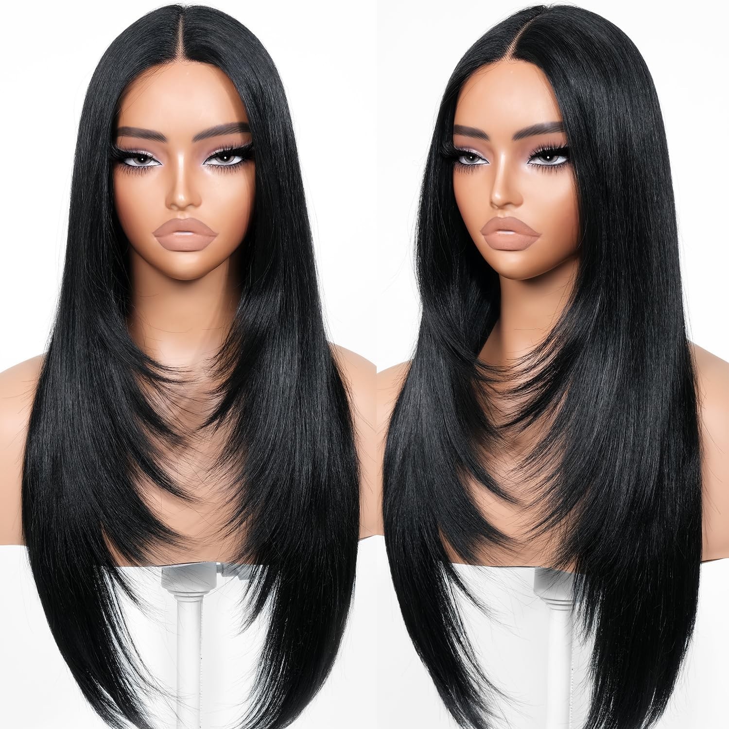Easy-to-Wear 24-Inch Layered Synthetic Wig with Bangs – Perfect for Beginners