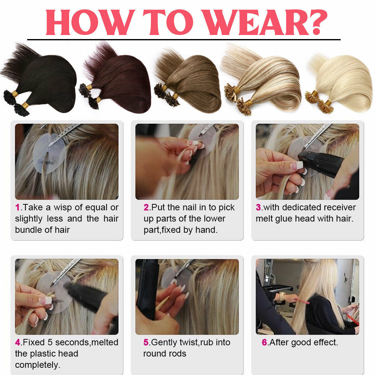 Nail U-Tip Pre Bonded Keratin Hot Fusion Glue 100% Remy Human Hair Extensions US