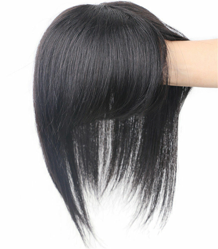 100% Real Human Hair Topper Toupee Clip Hairpiece Bangs Bob Top Straight Wig