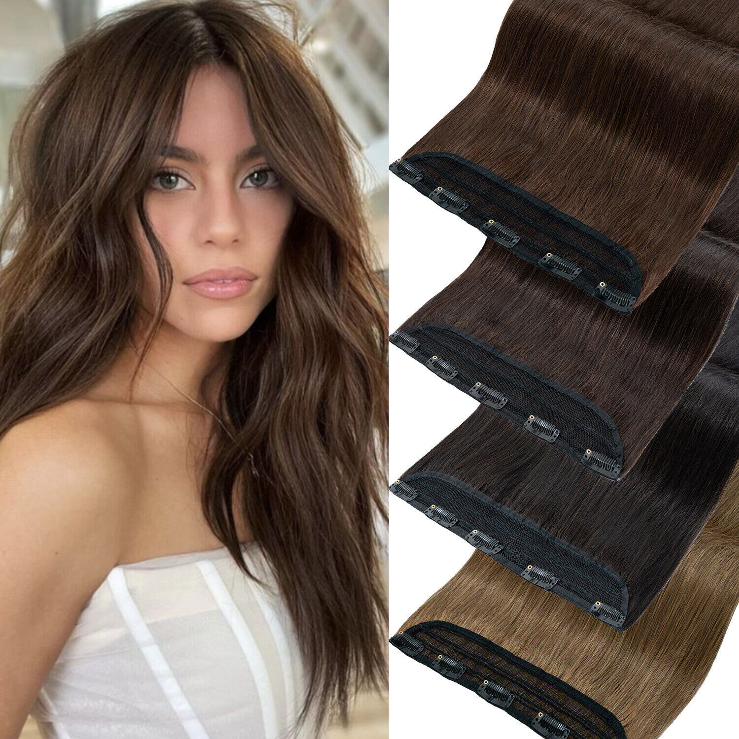 THICK One Piece Clip In 100% Remy Human Hair Extensions Remi 3/4 Full Head Ombre