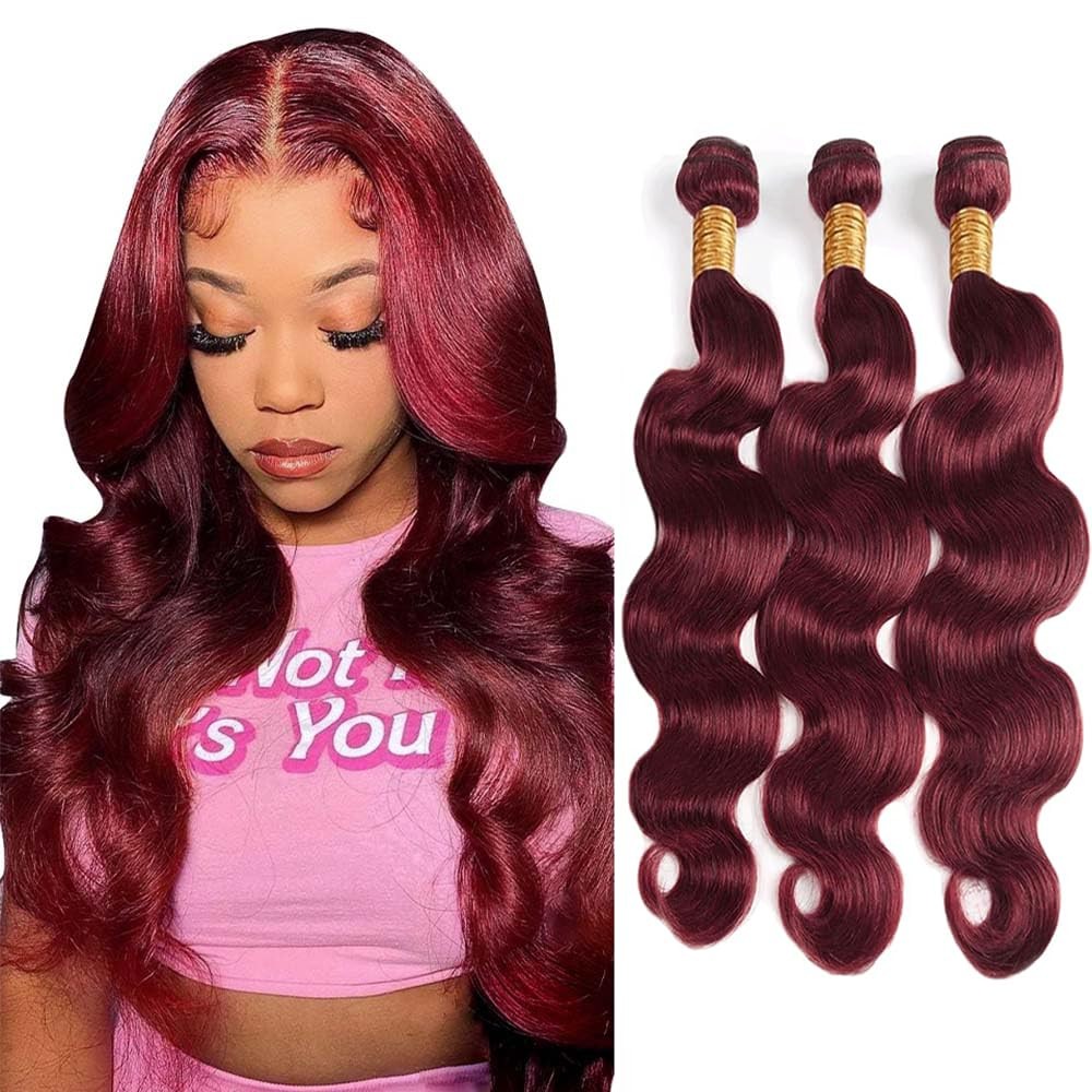 Niciitysi Color Wine Red Body Wave Bundles Color 99J Human Hair 16 18 20 Inch