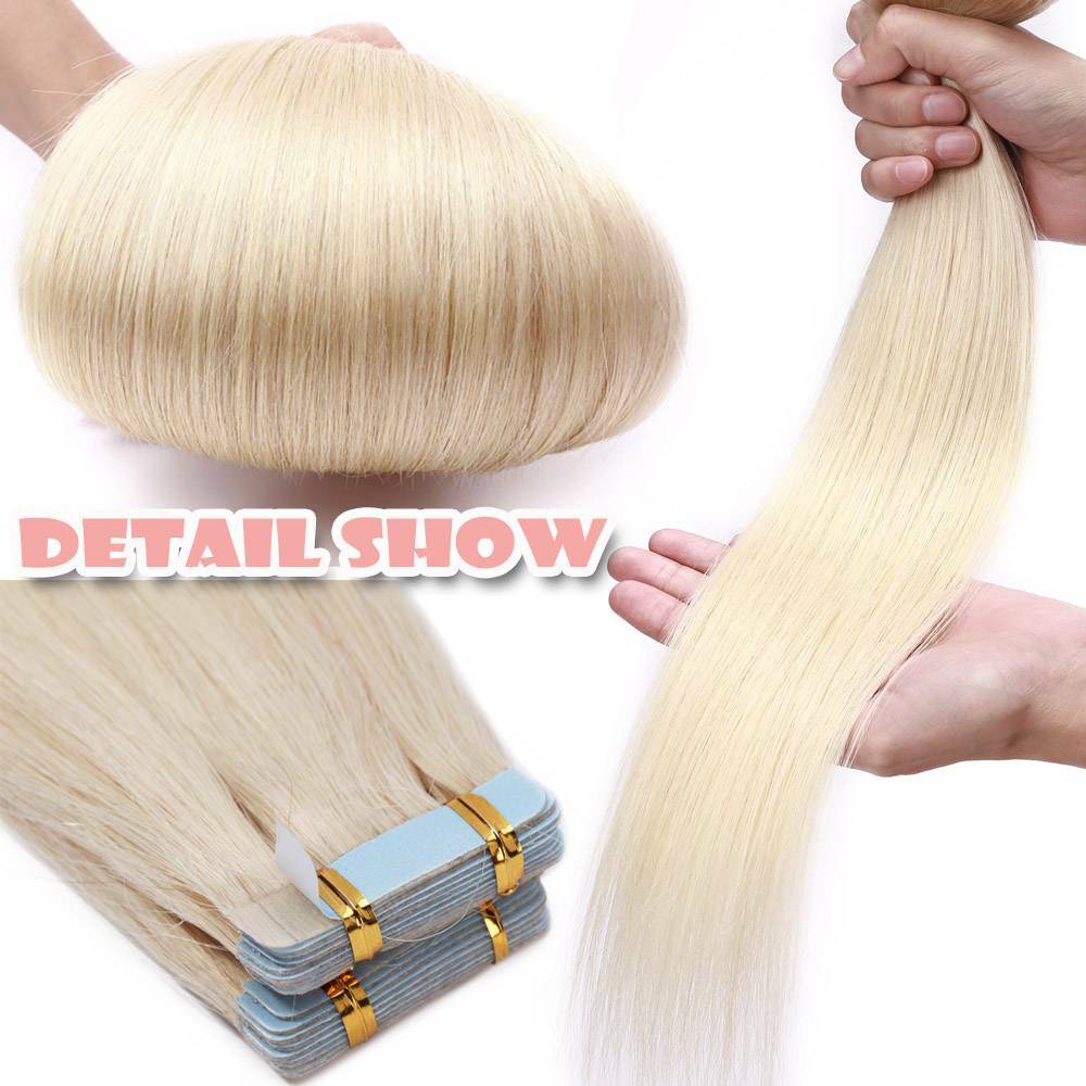 40PCS 100% Human Hair Extensions Tape in Skin Weft Thick Full Head Black Virgin