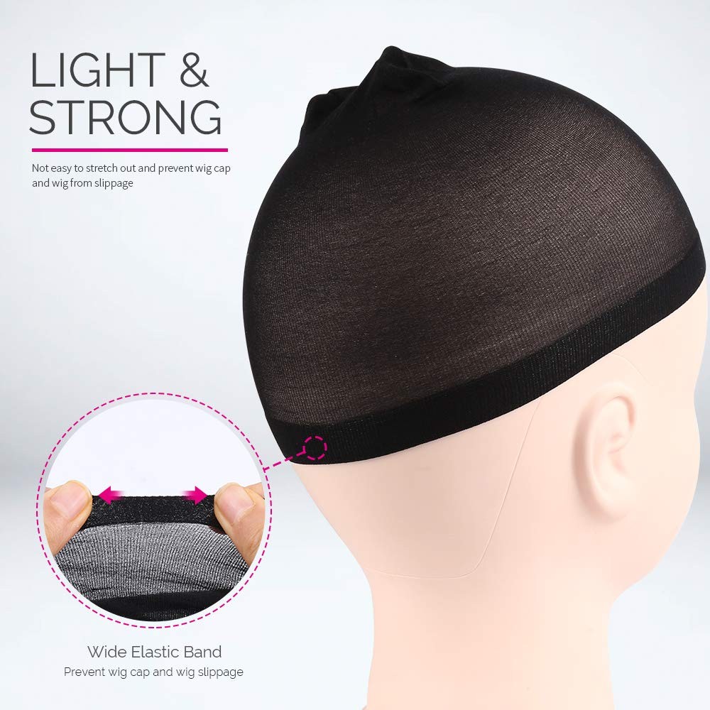 FANDAMEI Wig Cap, Nylon Caps, 4 Pieces 2 Count (Pack of 2), Black
